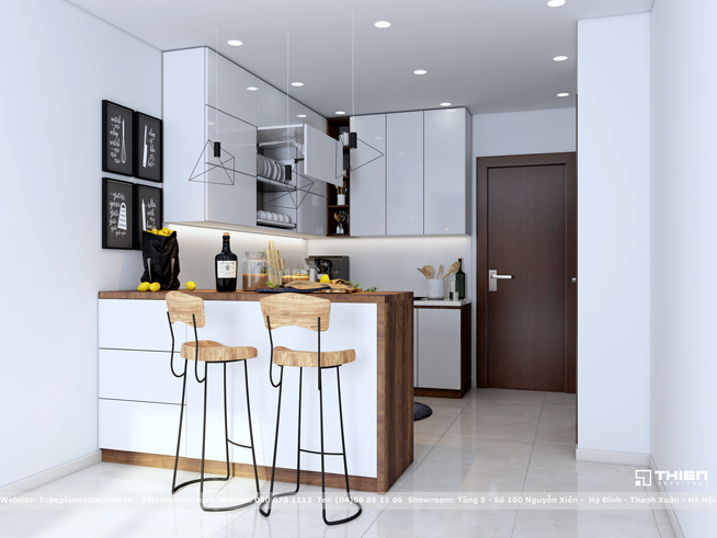 Thiết kế tủ bếp Acrylic có quầy bar